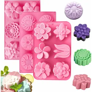 Soap Molds, different Cavities Soap Mold with Different Shapes,  for Soap Making,  Cake  Desserts Biscuit Pudding Teacake Jelly (3 Pack - Flower)