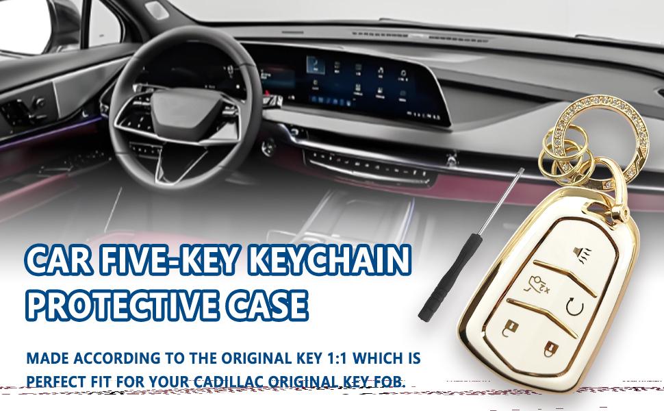 5-Buttons Key Fob Cover for Cadillac ATS CTS CT6 XT5 SRX STS Escalade Premium Soft TPU Car Key Case Shell Protector