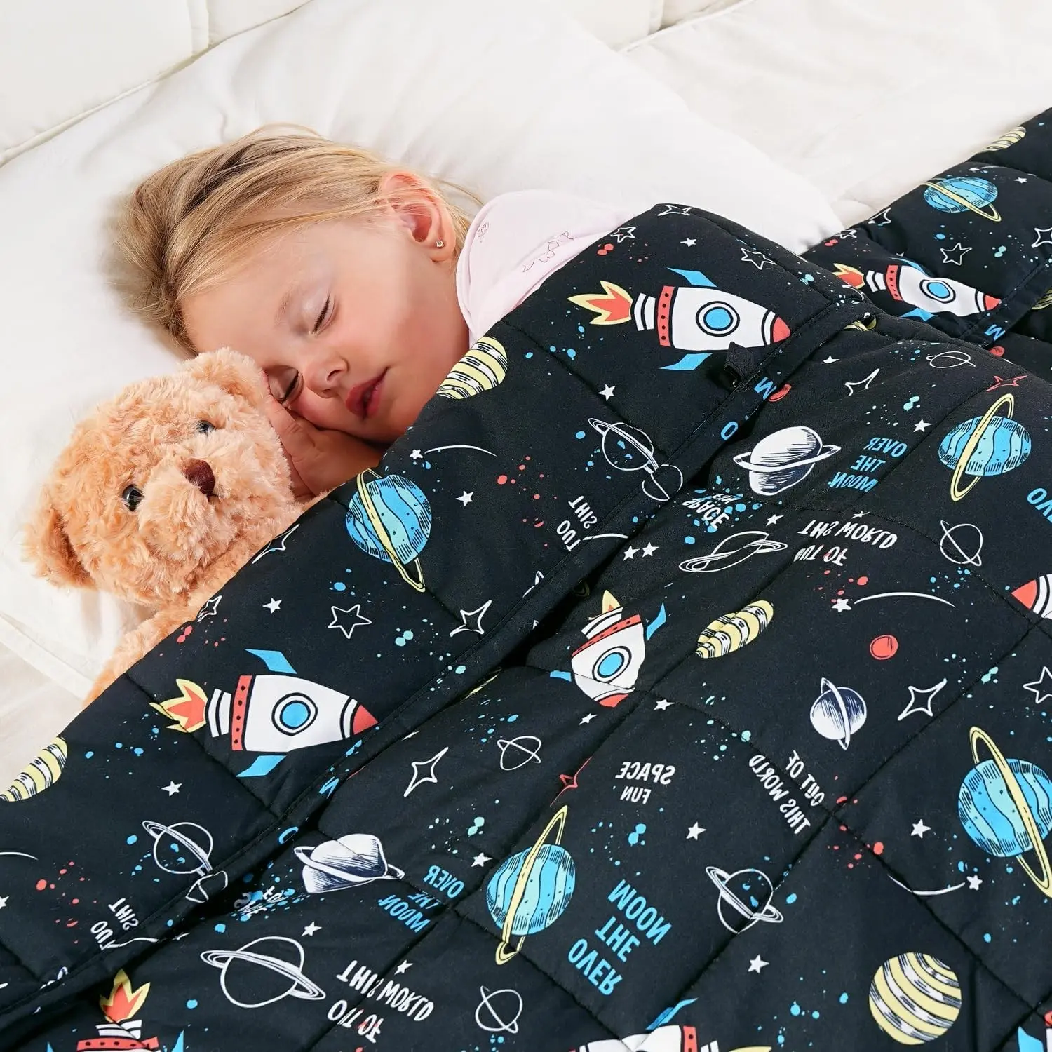 Cooling Weighted Blanket 5 Pounds, Breathable Small Weighted Blankets, Ultra Soft Heavy Throw for Relaxing & Sleeping, Machine Washable, 36 x 48 Inches, Universe Printing, Black