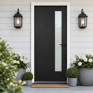 ARCH 36x80 Fiberglass Front Door with White PVC Frame Left-Hand Inswing Exterior Entry Door with Brickmould Contemporary Smooth Skin Frosted Glass Black Prefinished Weather-Resistant Durable Insulated for Home Entrance, Black Color Options