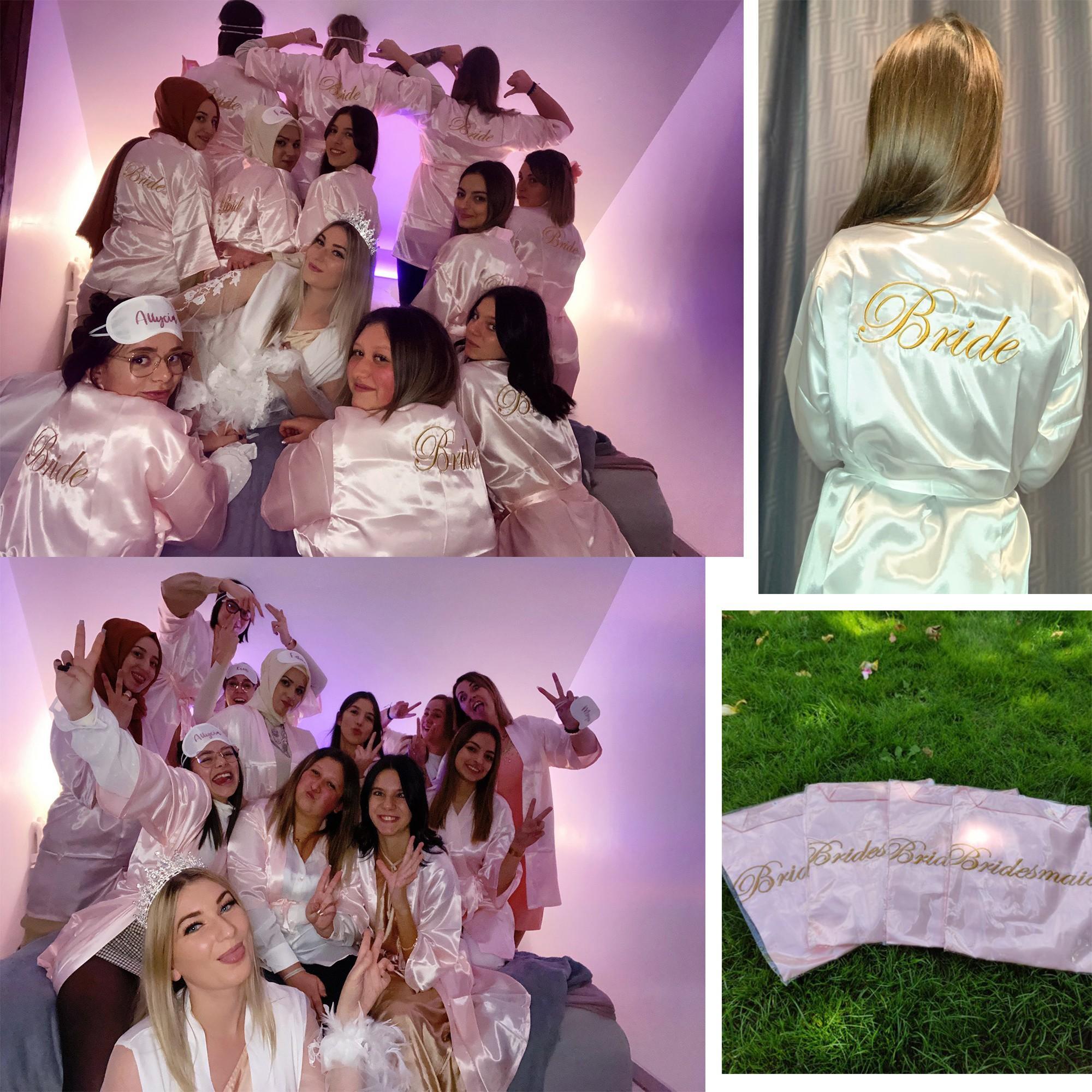 Wedding Bride Bridesmaid Robe Dressing Gown Sexy Women Bathrobe Nightgown Short Sleepwear Casual Flower Kimono Geisha M L XL