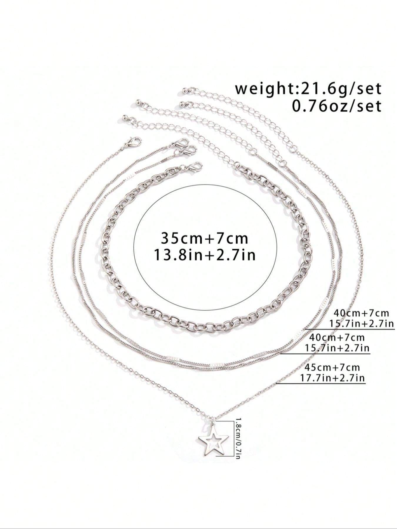 4-Piece Punk Style Star Pendant Necklace Set, Unique Layered Design, Ideal Gift for Punk Fashion Lovers, Modern Versatile Accessories