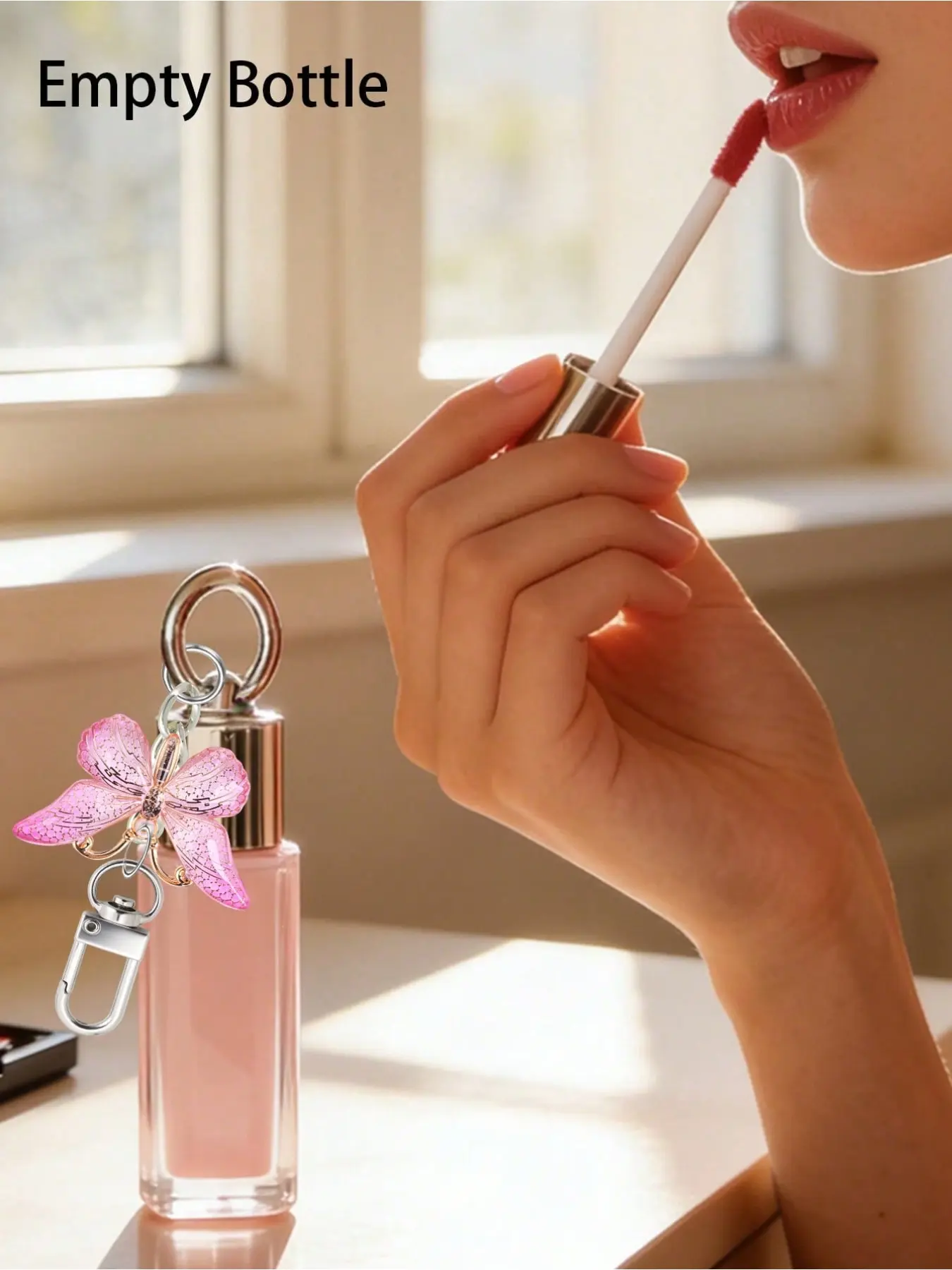 4ML Square Lip Gloss Tube with Silver Color Ring, Butterfly Clip Attachment, Reusable Portable Empty Bottle for Liquid Foundation Samples