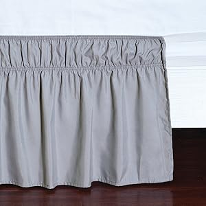 Wrap Around Bed Skirt Sides Elastic Dust Ruffled 16 Inch Tailored Drop,Easy to Install Fade Resistant-Grey, Queen/King