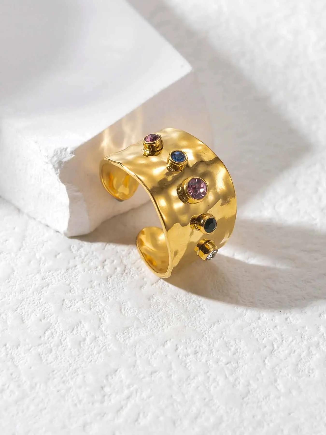 Vintage Wide Band Statement Ring with Cubic Zirconia Inlaid, Sparkling Zircon Inlay, Adjustable Open Ring for Women & Girls, Fashion Jewelry for Party, Daily Decor, Exquisite Jewelry for Birthday Gift, Rings for Women