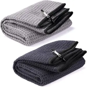 2 Pack 16" x 24" Tri-fold Golf Towel Set Microfiber Waffle Pattern Towels with Heavy Duty Carabiner Clip 2 Pcs 2 Colors