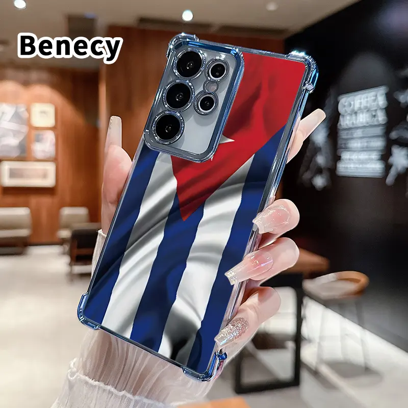Cuba's Fluttering Flag Pattern Phone Case Compatible with Samsung Galaxy S26 S23 Ultra S24 Plus S25 S22+ FE Edge Electroplated Four-Corner Anti-Fall Protection Cellphone Cover