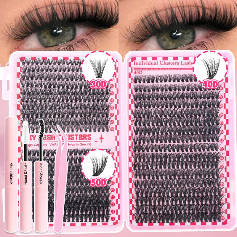 800/740/200pcs Eyelash Extension Kit, Fluffy Lash Extension Set with Lash Bond & Seal, Lash Tweezers and Thick Lash Clusters, Wispy Individual D-Curl Lashes with Eyelash Glue & Tweezers (30D/40D/50D/60D/80D/100D Mixed, 9-16mm)