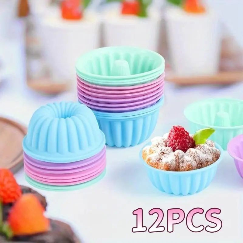 12 Pcs Silicone Baking Cups, Pumpkin Silicone Cake Molds, Non-Stick Paper Cupcake Liners, Decorative Dessert Trays, Jelly and Pancake Cups, Silicone Muffin Cups for Baking, Home Baking Supplies