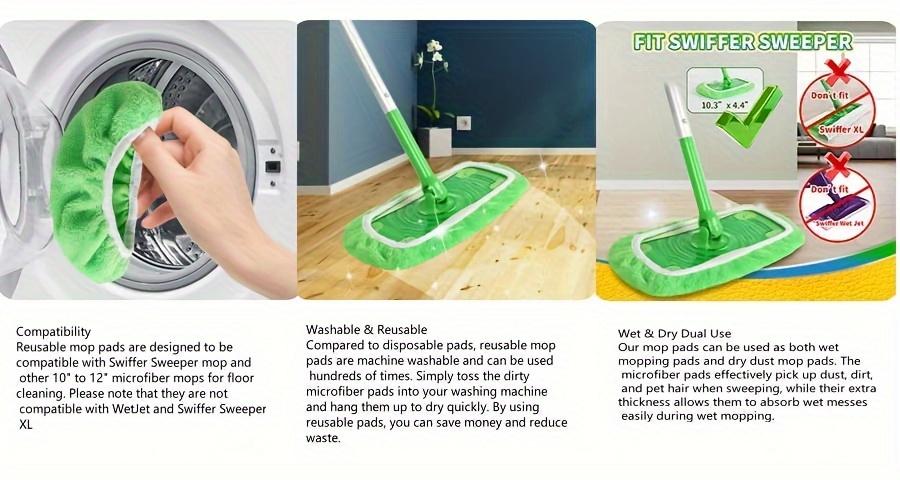 6Pcs Microfiber Mop Pads Compatible with Swiffer Sweeper Mop Wet and Dry Flat mop Cover Replacement Reusable