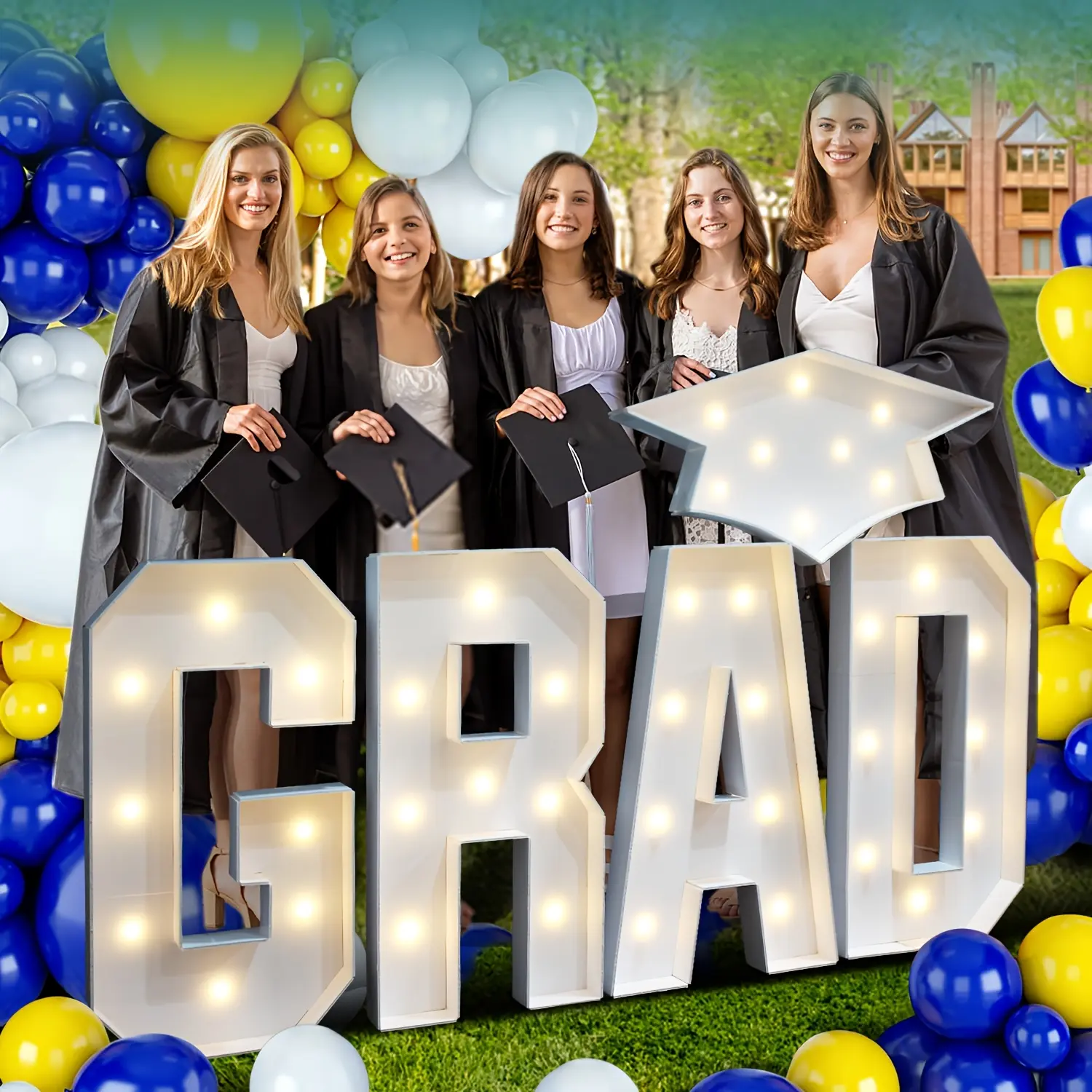 2026 Graduation Party Decorations Supplies Set, 2.3 Ft Pre-Cut Lighted GRAD Letter Inlay Foam Board, Includes Hot Glue Gun & Balloons, Suitable for Kindergarten, Preschool, College, Prom Party Events