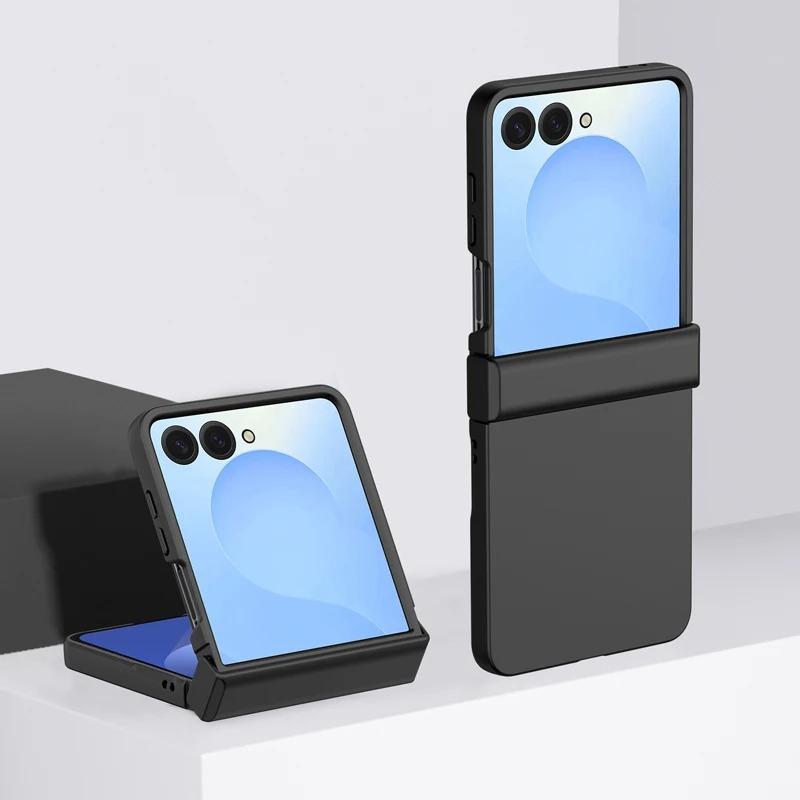 Fin Hinge Protective Solid Color Shockproof Folding Phone Case For Samsung Z Flip 7 6 5 4 3 ZFlip7 Flip6 Flip5 5G Hard PC Slim Cover