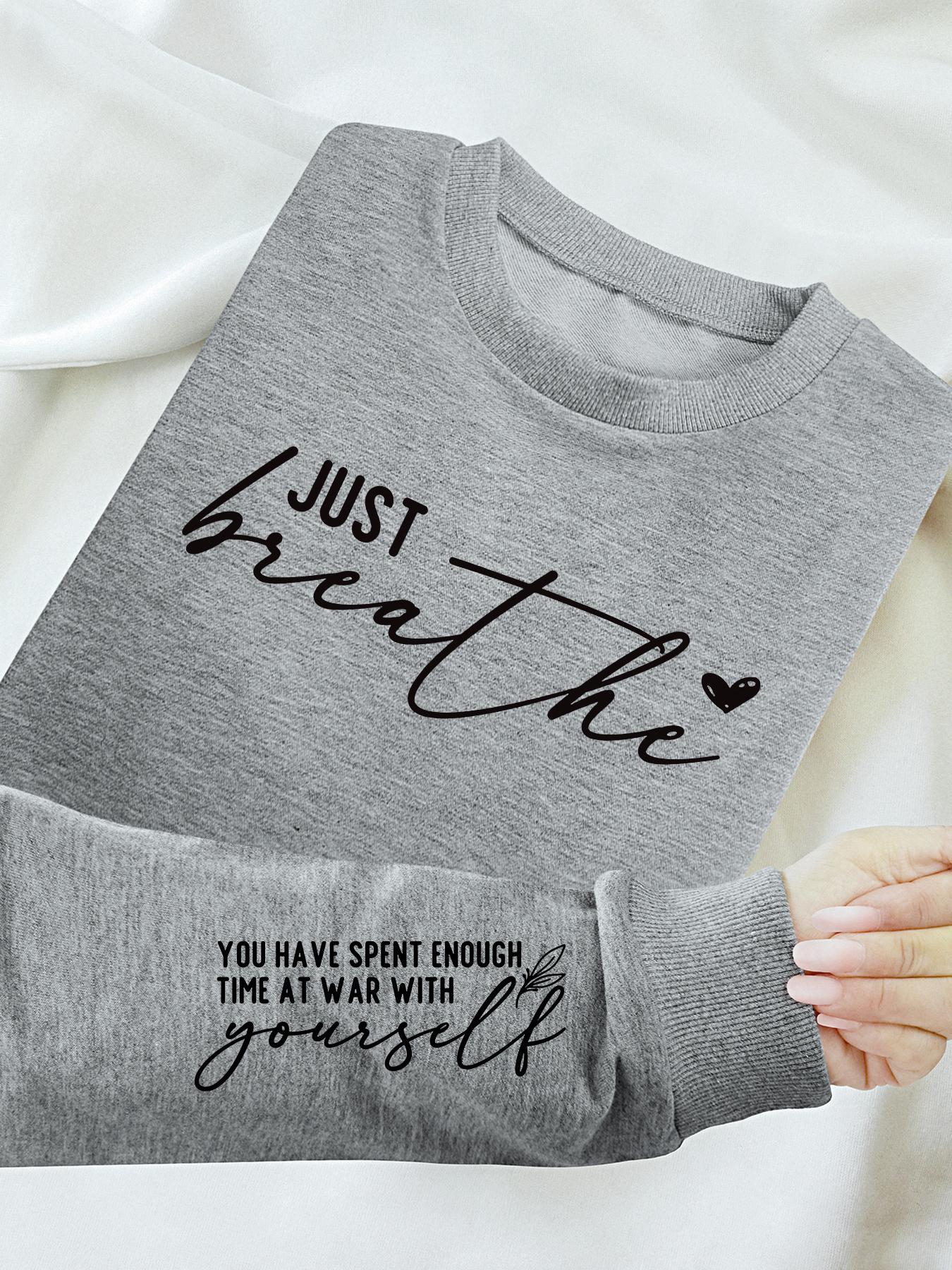 Women's Letter & Heart Print Pullover Sweatshirt, Casual Long Sleeve Crew Neck Sweatshirt for Fall & Winter, Women's Clothes for Daily Wear