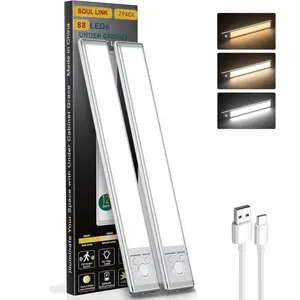 USB Rechargeable Under Cabinet Light, 2 Counts Magnetic Dimmable LED Light, Motion Sensor Light for Closet, Stairway, Kitchen, Living Room, Bedroom, Under Cabinet Lighting