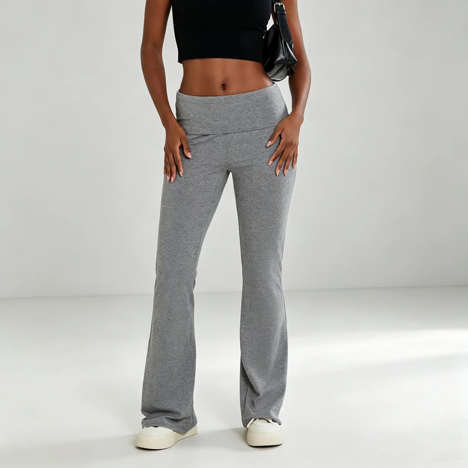 Women's Spring Summer Bell Bottom Pants High Waisted Stretch  Solid Color Flared Pants