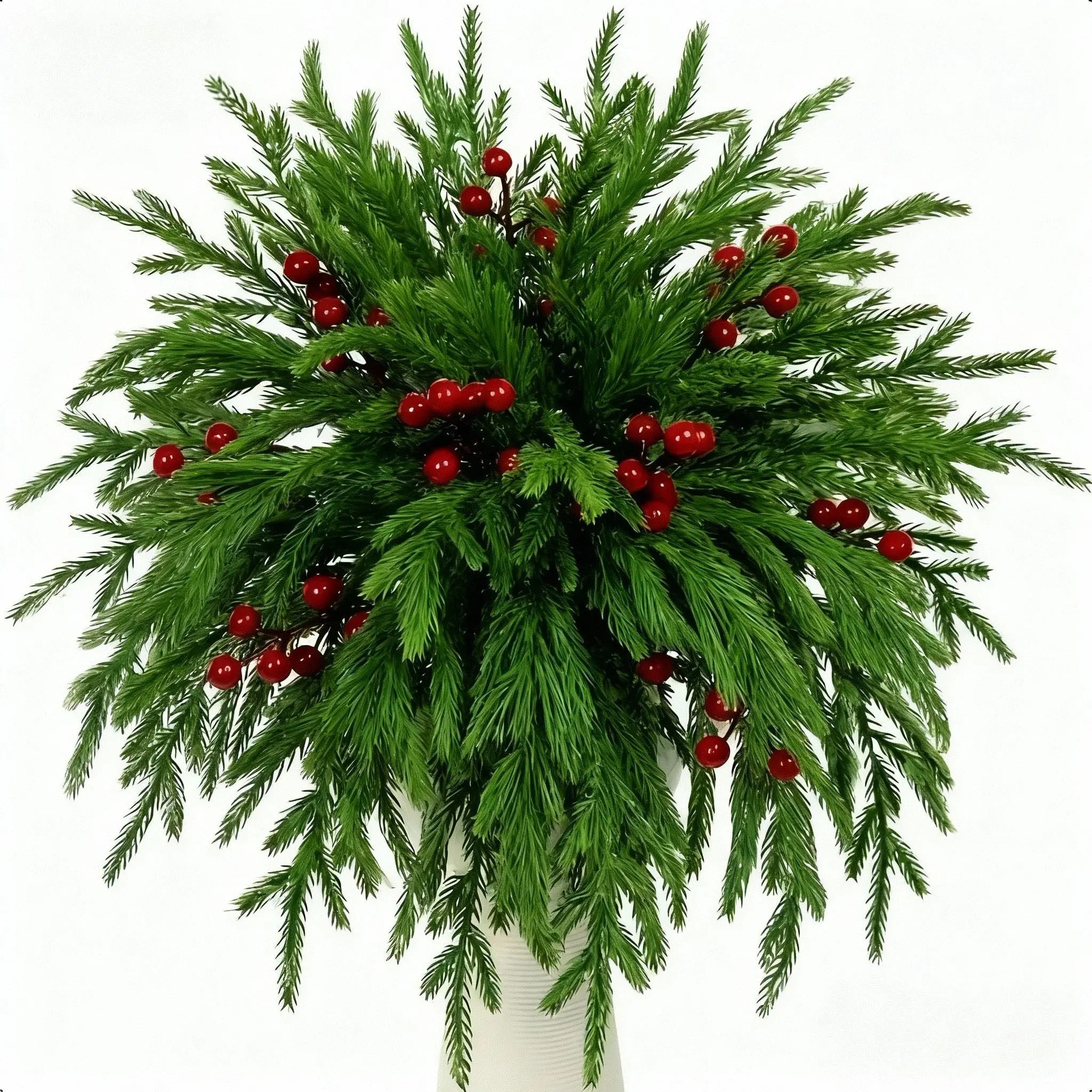 40 Artificial Norfolk Pine Branches, Realistic Fake Christmas Tree, Needles and Berries, Indoor Outdoor Decor, Holiday Decoration