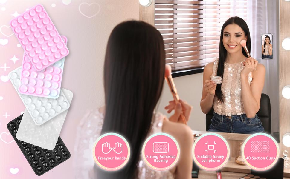 Silicone Suction Cup Phone Case Mount, Silicone Sticky Phone Grip Compatible with iPhone and Android Cases, Suction Bracket on The Back of The Mobile Phone for Videos and Selfies