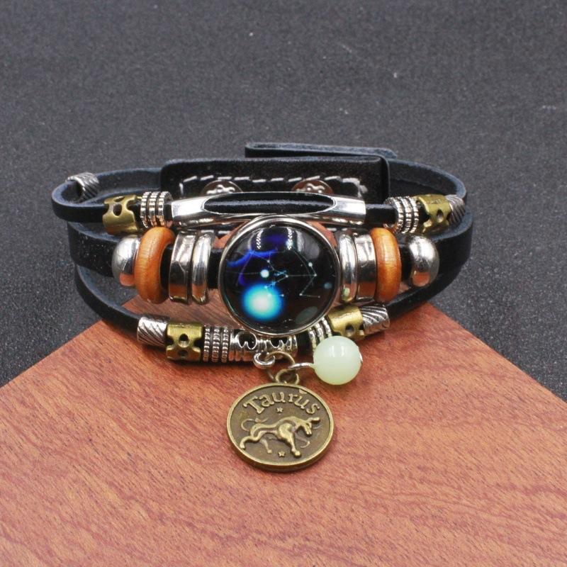 Twelve Zodiac Sign Bracelets Korean Style for Couples and Friends Fluorescent Glowing Bangles Jewelry Gifts Ideal for Her Him