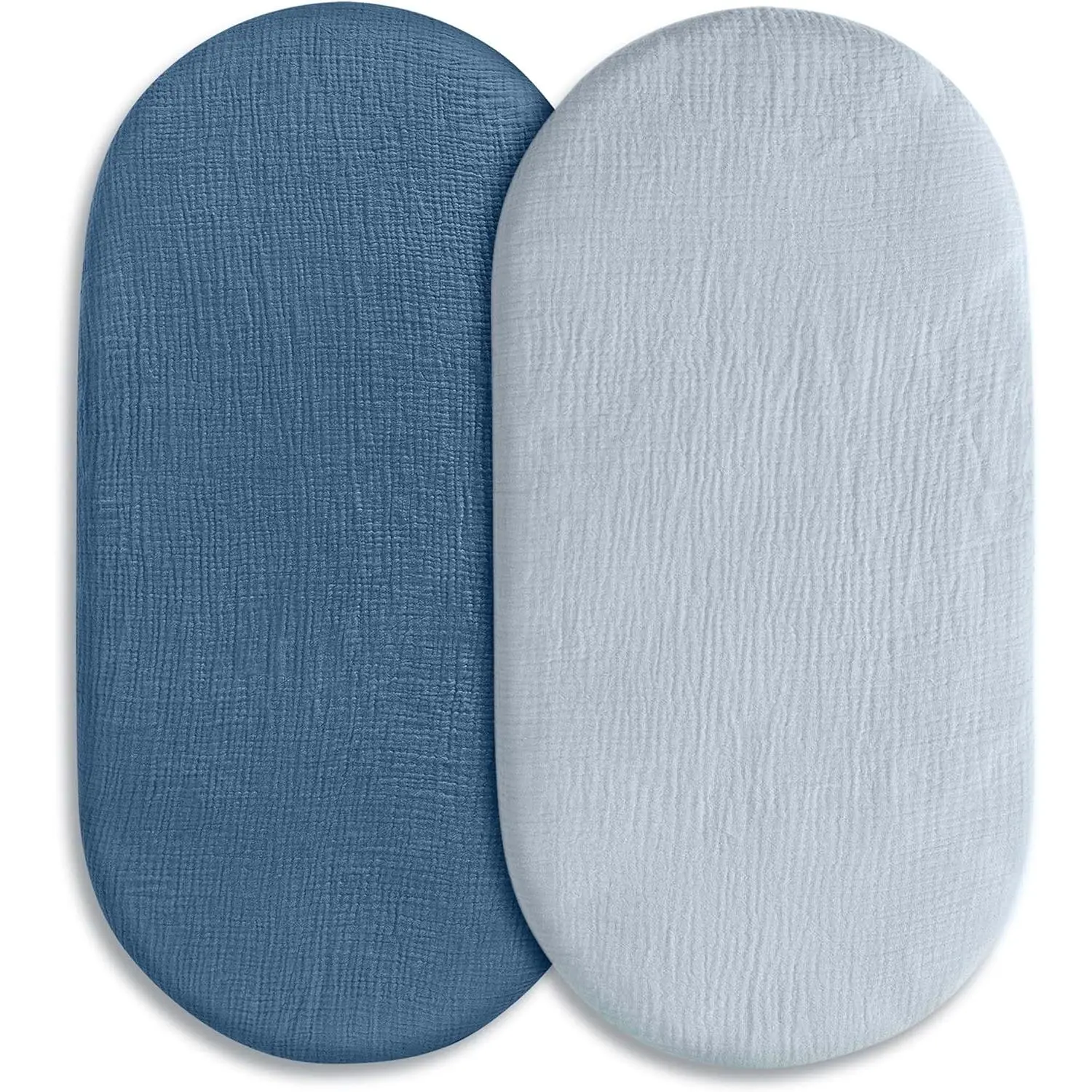 Muslin Bassinet Fitted Sheets 2 Pack, Soft Breathable Cotton Baby Bassinet Mattress Sheet Set, 360° Elastic Snug Fit, for Oval, Rectangle (Bright Colors, Bassinet Sheets 2 Pack)