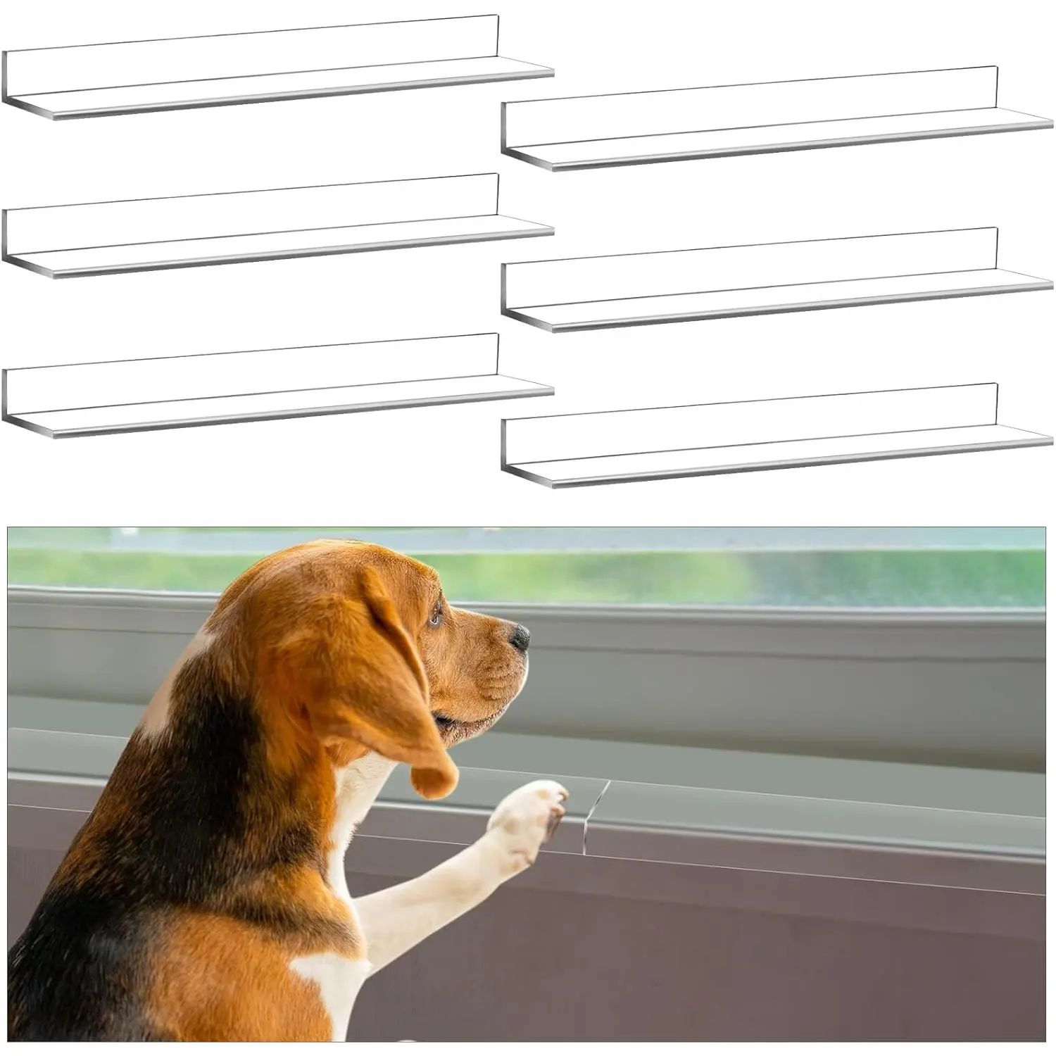 6 Pcs Window Sill Protector for Dog Cat Scratching Protection, 2 Sets, Total 33.5'' x 3.25'' Width x 0.16'' Thick Clear Guard Against Pet Claw Chewing Slobbering Window Cover Guard