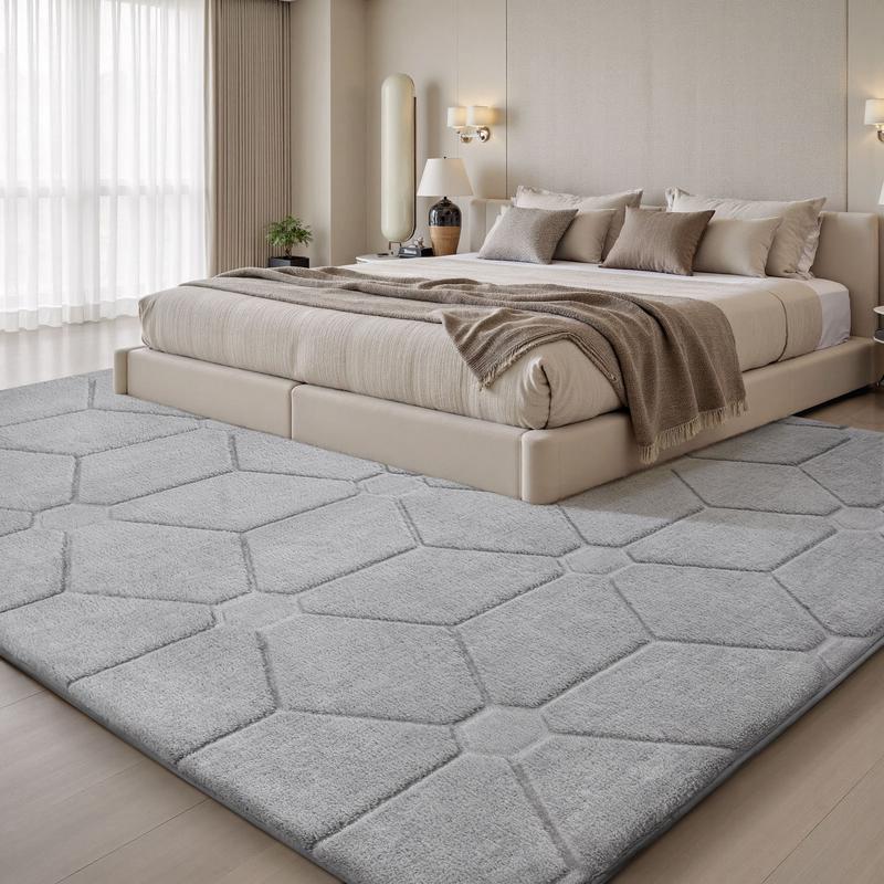 Large Size Jacquard Plush Rug, Big Fluffy 3D patterned Area Rug, Non-slip Soft Shaggy Carpet Mats for Livingroom Bedroom Nursery Home Decor Light Gray