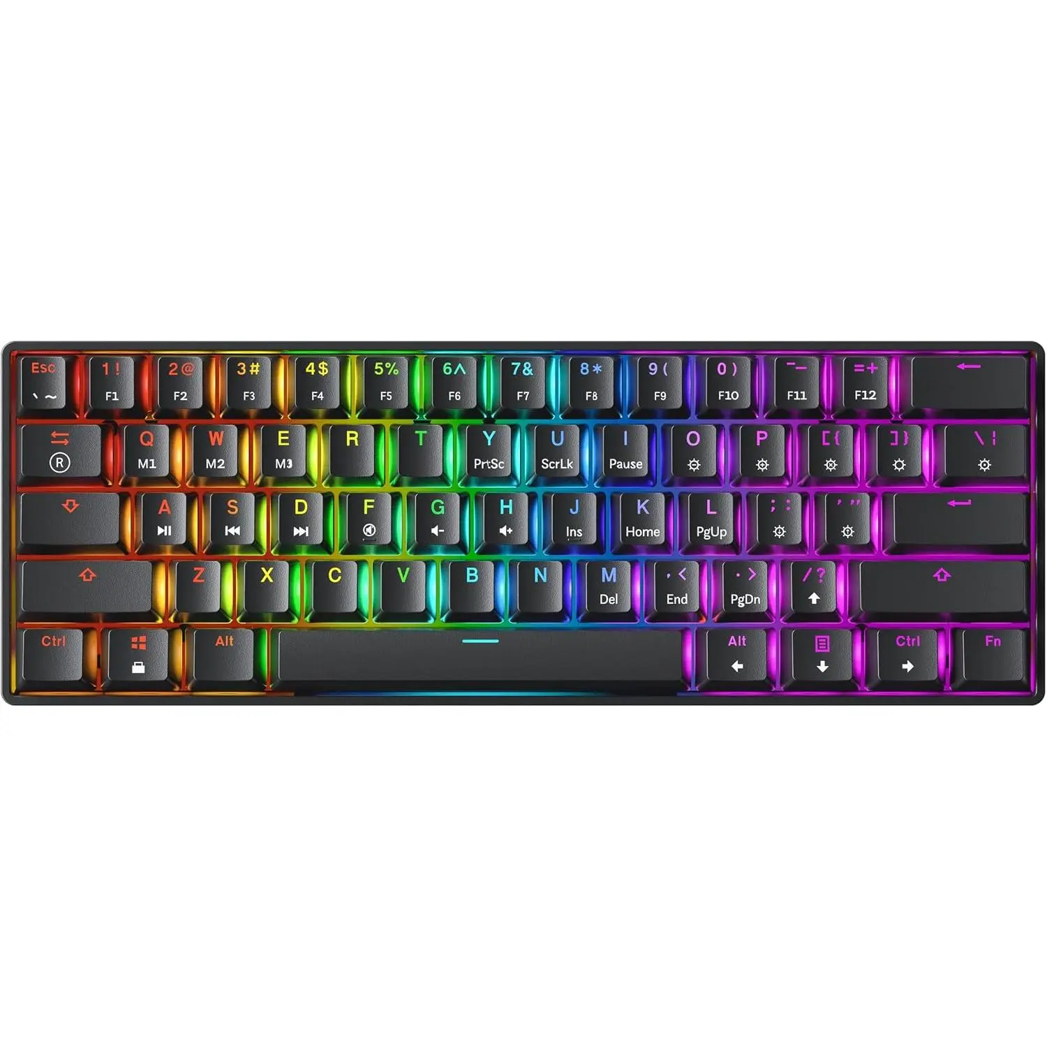Mechanical Gaming Keyboard - 61  Multi Color RGB Illuminated LED Backlit Wired Programmable for PC/ Gamer (Gateron Optical Black, Black)