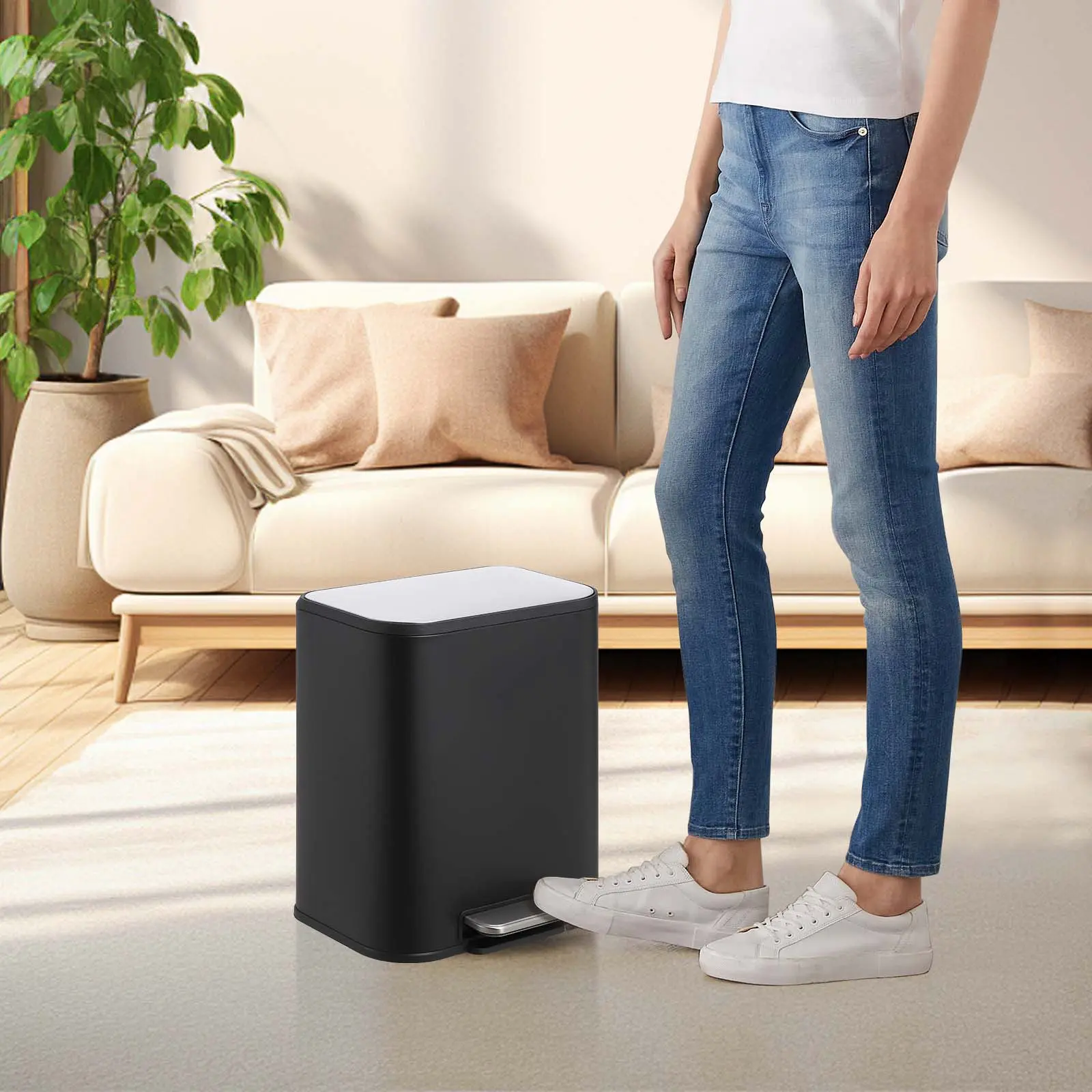 Stainless Steel Step-On Kitchen Trash Can with Soft Close Lid & Removable Inner Bucket, Rectangular Pedal Garbage Bin for Kitchen Bathroom Office, Multiple Sizes 3.2/5.3/8 Gallon