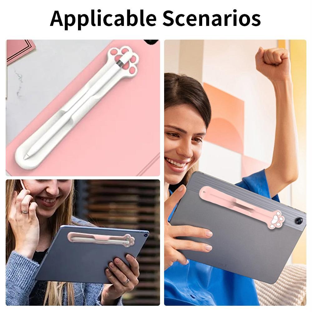 Cute Cat Paw Design Stylus Pen Case, 1 Count Silicone Pen Sleeve for Apple Pencil 1 2, Adhesive Tablet Pen Slot Holder, Cute Stylus Pencil Case