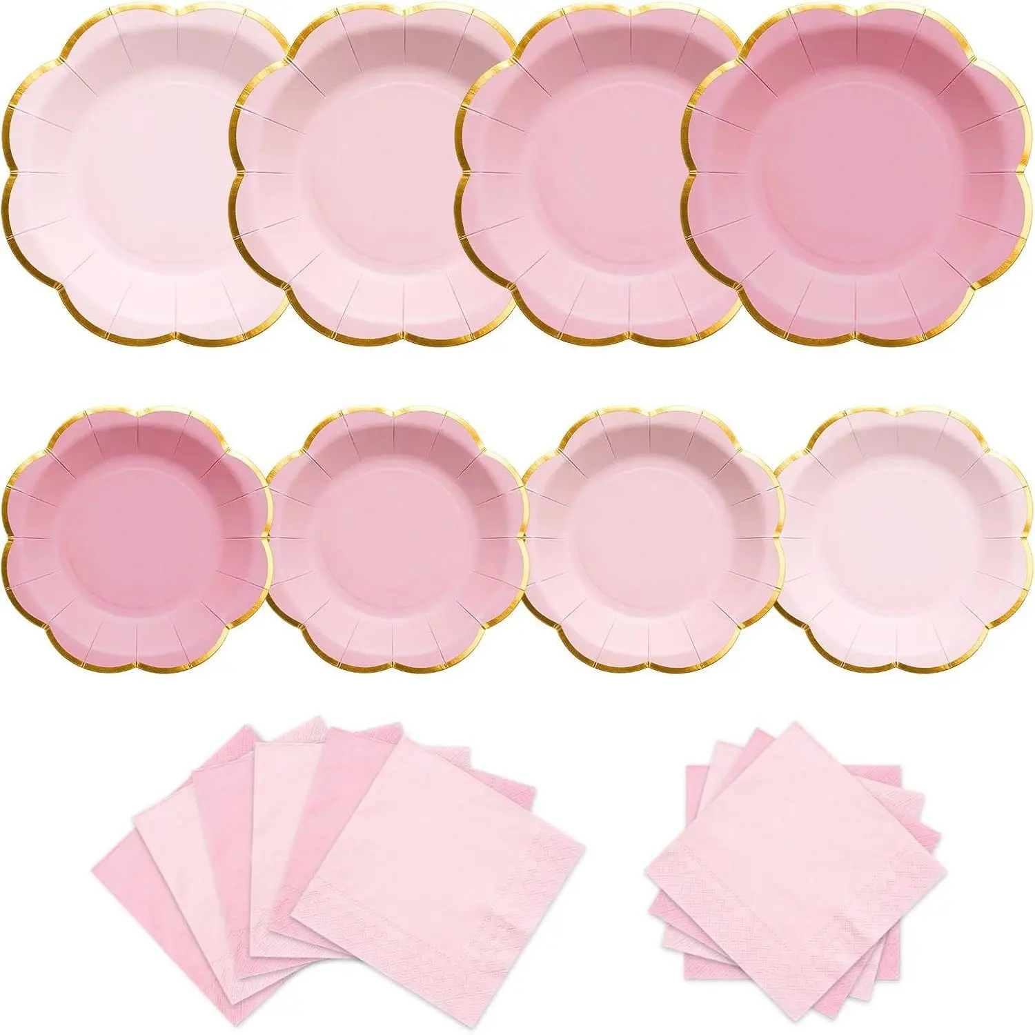 Pink Plates and Napkins Party Supplies for 20 Guests, Pink Scalloped Paper Plates with Gold Rim, Mother's Day Elegant Disposable Tableware Set for Girls Birthday Baby Shower Tea Party, 60 PCS