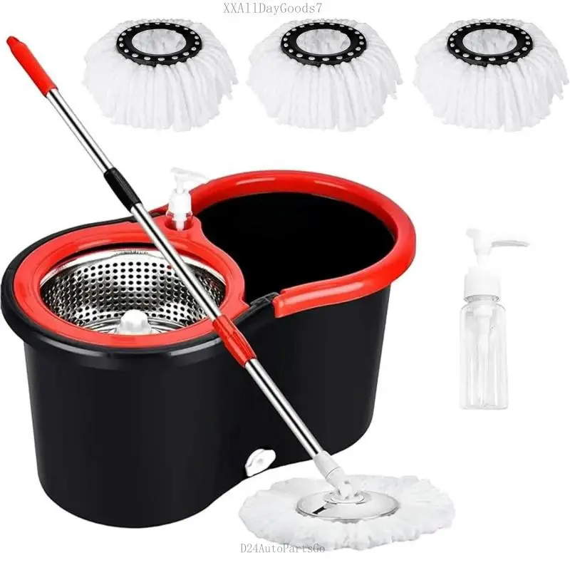 Spin Mop And Bucket with Wringer Set, 360 °       Spinning Mop And Bucket System with 3 Microfiber Mop Replacement Heads And 61" Stainless Steel Adjustable Handle for Mop Floor CleaningXXAllDayGoods7D24AutoPartsGo