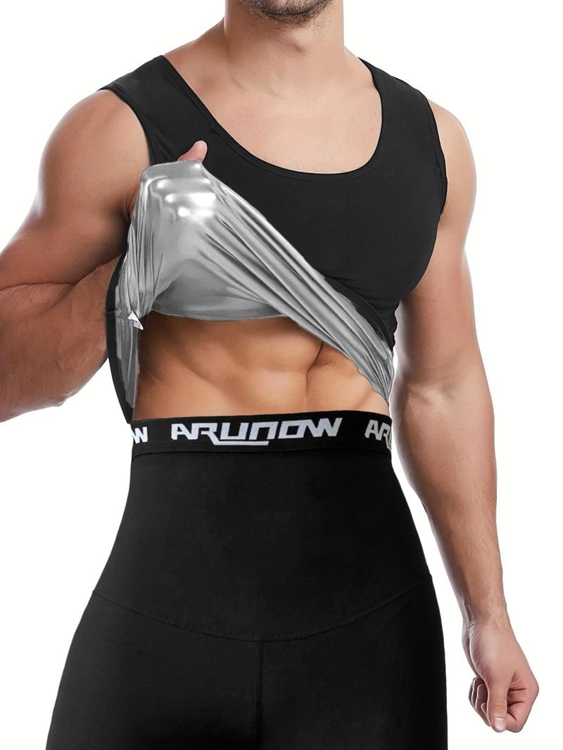 Men's Plain Scoop Neck Tank Top & Letter Tape High Waist Shorts Sweat Sauna Suit Set, Sleeveless Sports Top & Skinny Shorts, Workout Gym Yoga Exercise Clothing Set for Men