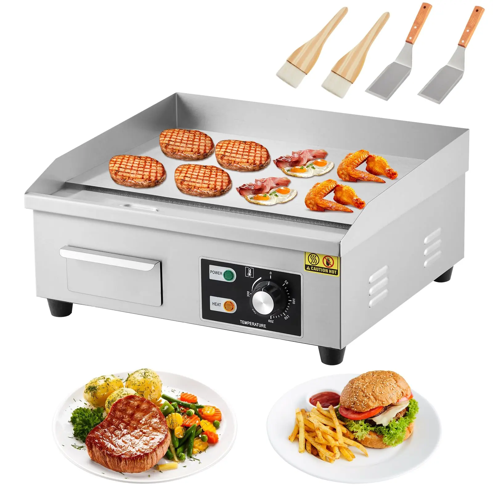 Commercial Electric Griddle,Electric Restaurant Teppanyaki Flat Top Grill With Shovels & Brushes, Non-Stick Countertop Griddle