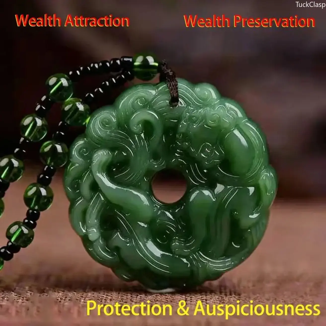 Green Jade Hand-Carved Pixiu Dragon Pendant Necklace, Unisex Chinese-Inspired Green Stone Jewelry with 70cm Long Chain, Dragon Amulet Style Necklace for Cultural Fashion, Lucky Charm Decor, Christmas & Birthday Gift Idea, Statement Pendant Accessory