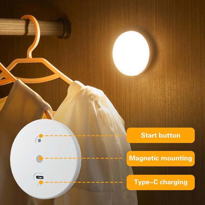 3-Piece LED Motion Sensor Rechargeable Night Light, Home Decor Lighting, Round Night Lighting, Ideal for Bedroom, Kitchen, Hallway, Closet, Bedside, Office Space