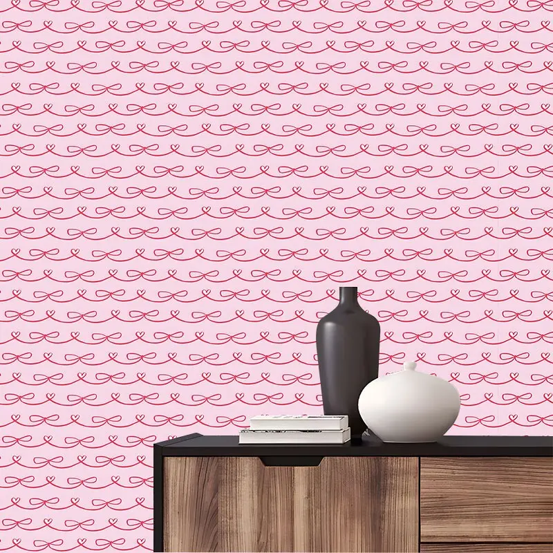 Cute Pink Bow Peel and Stick Wallpaper, Removable Self Adhesive Contact Paper for Bedroom, Kitchen,Living Room,Minimalist Aesthetic Wall Decor Roll, Perfect Gift for Girls & Home Decor Lovers