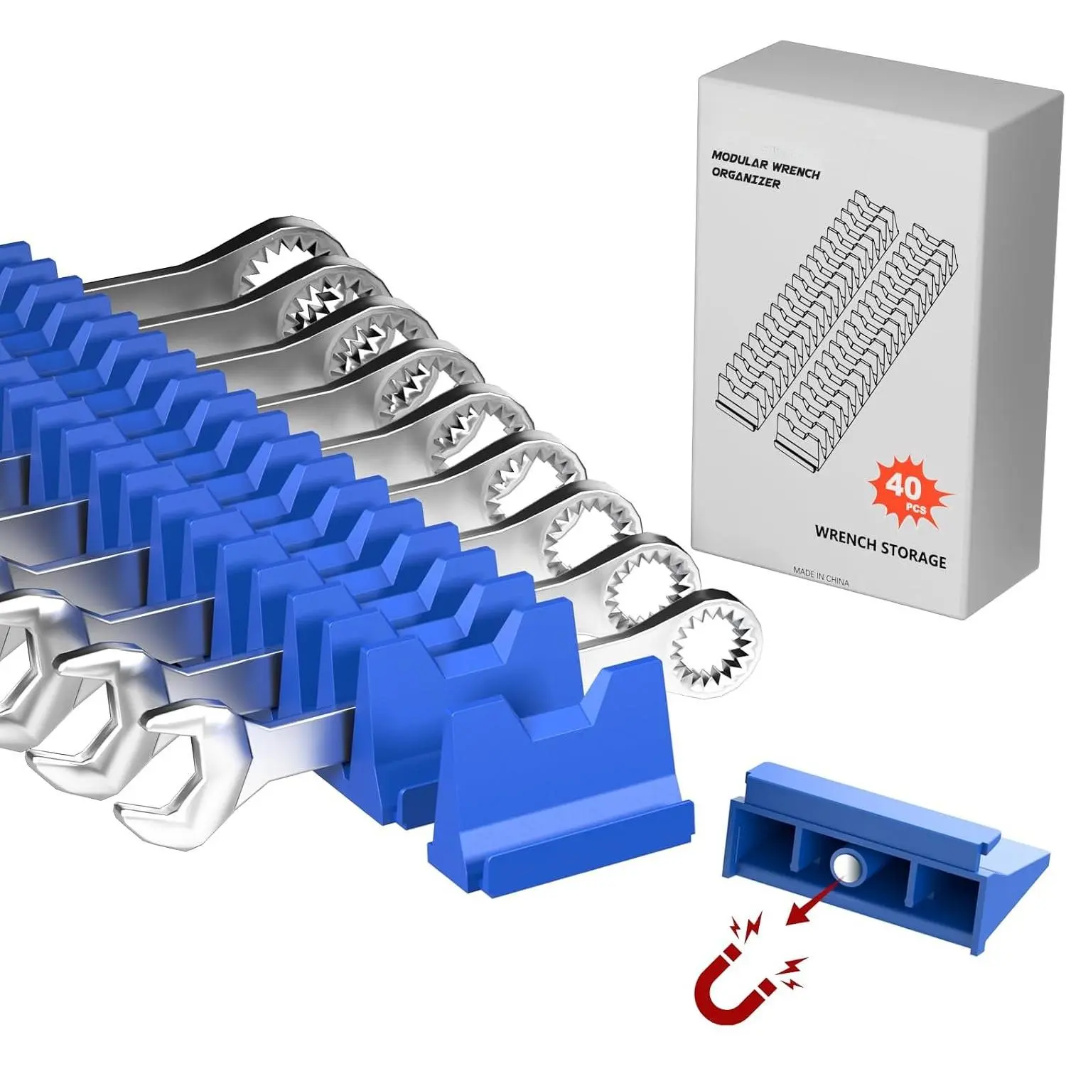 40 count  Wrench Organizer Holder - Wrench Tool Organizers for Tool Drawer Storage, Wrenchs Storage Set with Metric & SAE Label, Organization Tool  for Professional Mechanics Men, Blue