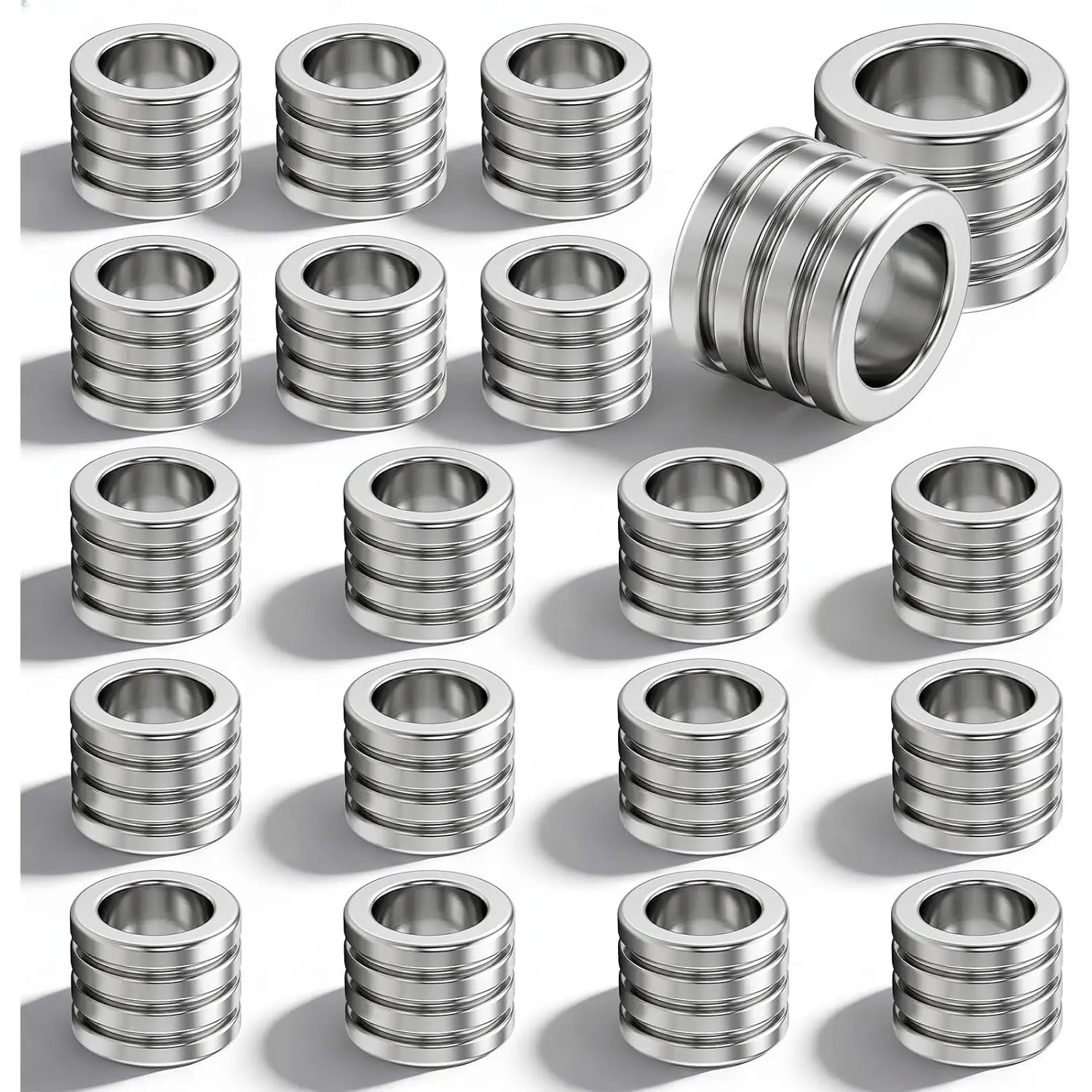 20 count Paracord Beads, Stainless Steel Column Spacer Beads  | Paracord Bead Metal 7mm Large Hole Lanyard Bead Grooved TubeBead for Bracelet Necklace  Making DIY Craft