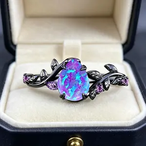 2026 New Arrival Teardrop-Shaped Synthetic Opal Vine & Leaf Ring - Bag Charm, Comfortable Wearing, Exquisite Craftsmanship, Lifelike Motifs, Elegant Bridal Gift Option