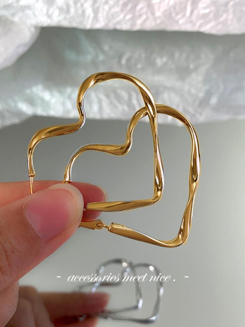 Summer 2024 Trendy Versatile Irregular Heart Design Hoop Earrings, Fashion Casual Alloy Accessories Jewelry Gift for Women