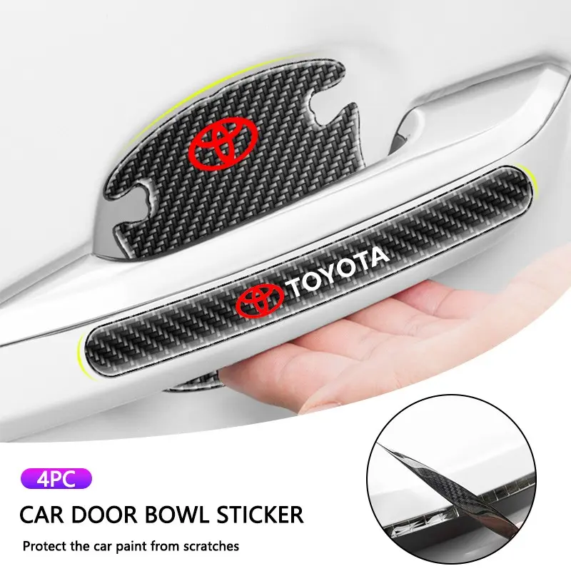Carbon Fibre PVC Car Door Handle Bowl Protective Stickers Anti-collision Decal Car Decals For Toyota Prado Yaris Verso Fortuner Supra Corolla Auto Emblem Accessories