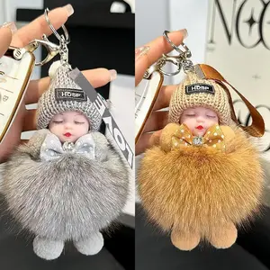 2PCS Adorable Plush Sleeping Doll Keychain Fluffy Cute Charm Bag Pendant Car Key Ring Home Hanging Rack Backpack Accessory Kawaii Gift for Girls Women Viral TikTok Shop Trending Aesthetic Soft Fur Toy