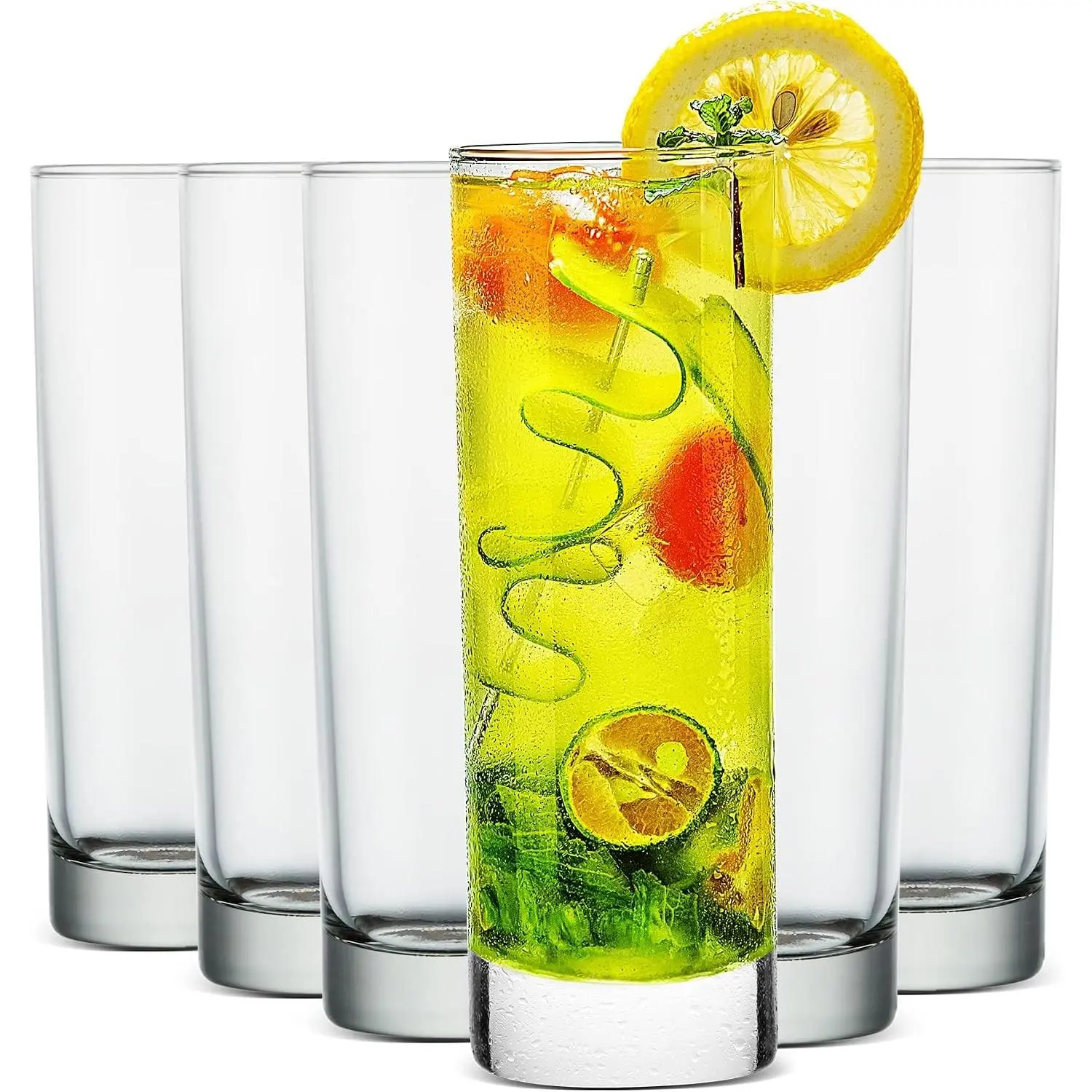 LUXU Highball Glasses,6pc Drinking Glasses,10 oz Tall Glass Sets | Cute Cocktail Glasses,Clear Everyday Drinkware,Lead-free Water Glasses,Bar Glassware for Mojito Beverages and Mixed Drinks