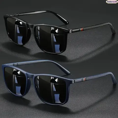 Men's 2-Pack Retro Square Sunglasses - Lightweight Y2K Casual Fashion Street-Wear Eyewear, Retro Look Driving & Vacation Gift Accessory