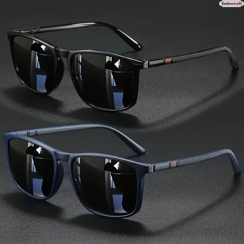 Men's 2-Pack Retro Square Sunglasses - Lightweight Y2K Casual Fashion Street-Wear Eyewear, Retro Look Driving & Vacation Gift Accessory