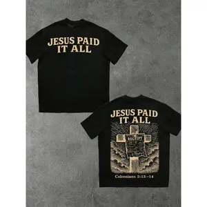 180gJesus Paid It All Cross Scripture Vintage Faith Style Double Sided Casual Tee Streetwear 1Pcs Men's Religious Graphic Printed T Shirt Gift Summer