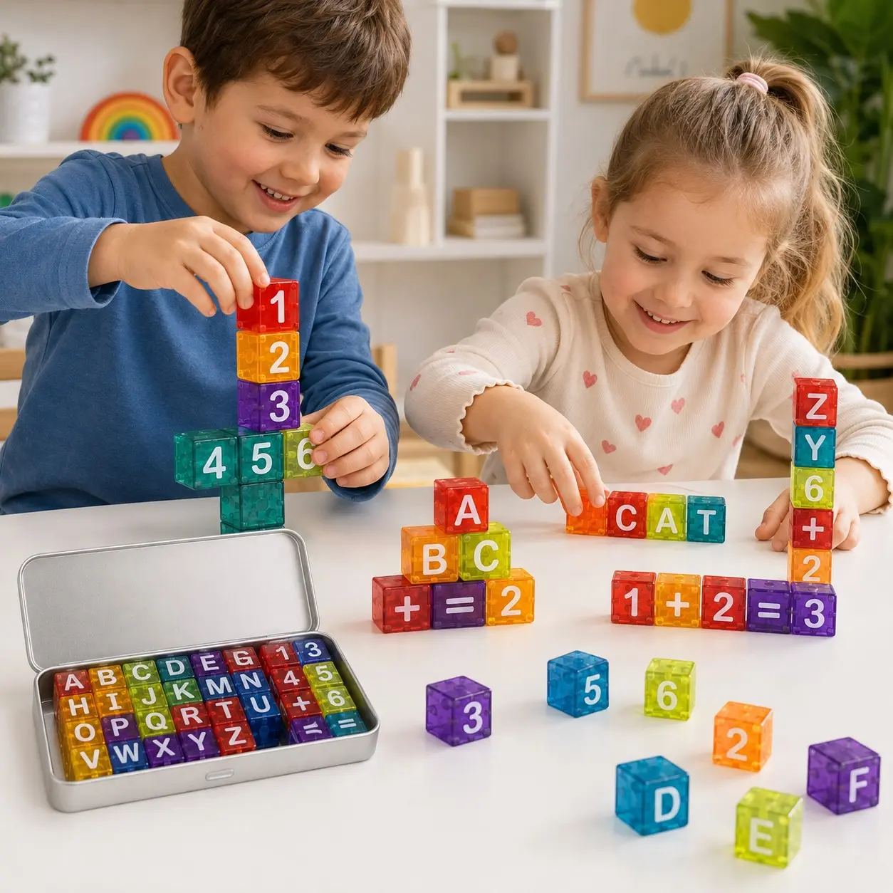Min Magnetic Cube Building Blocks Set, 35pcs Transparent Color Cubes, Educational Toys for Children, Fun & Safe Design
