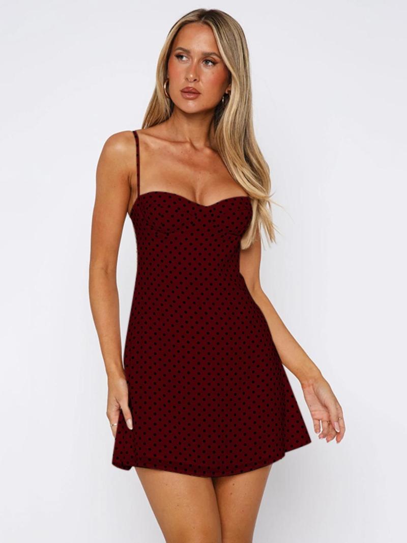 Women's Polka Dot Print Cami Dress Sleeveless Spaghetti Strap Dress Casual Classy Dress for Summer, Ladies Clothes for Daily Wear