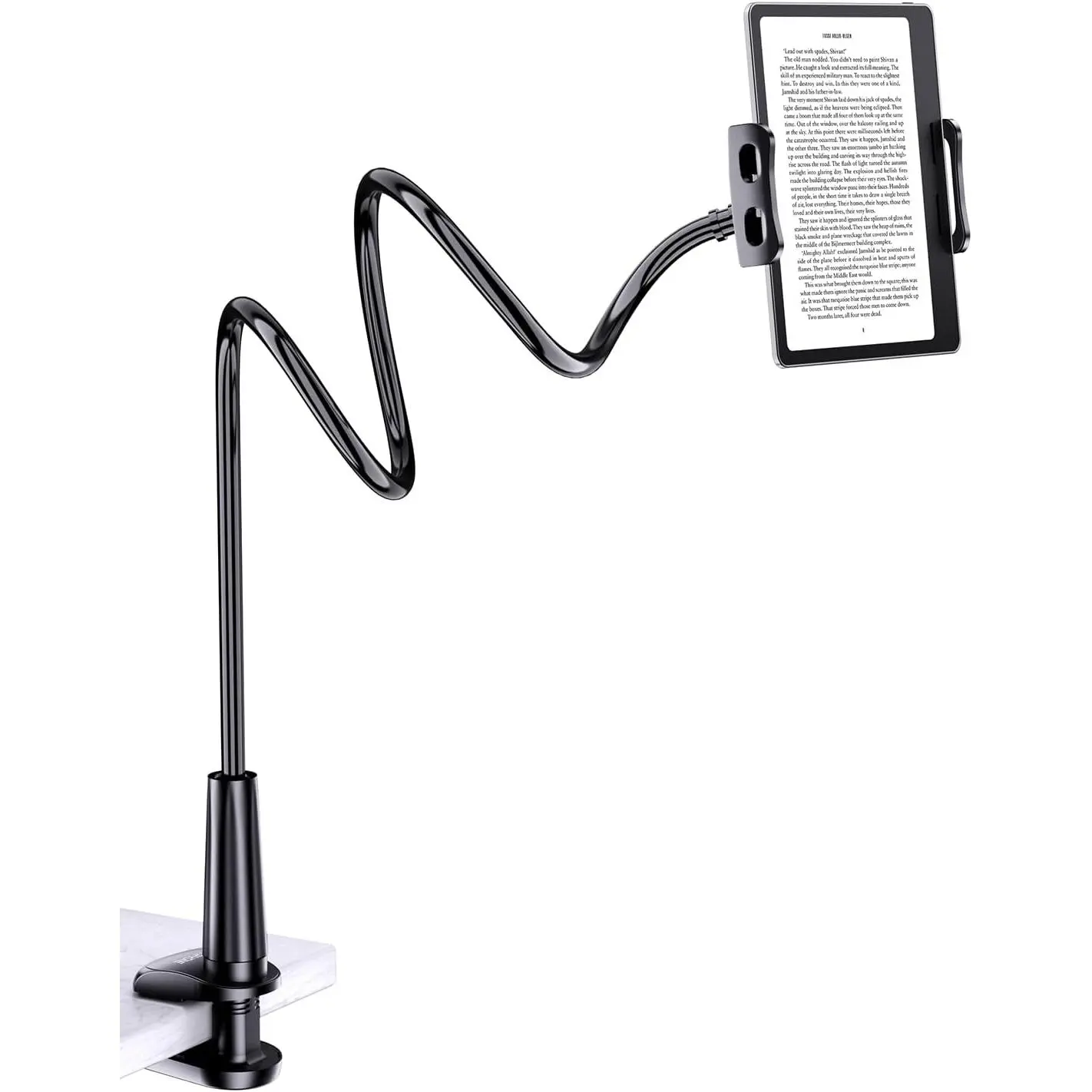 Gooseneck Tablet Holder for Bed Hands-Free Kindle Clamp Mount Stand 30in Flexible Al-Mg Alloy Arm for iPad Switch 4.7-10.5" Devices