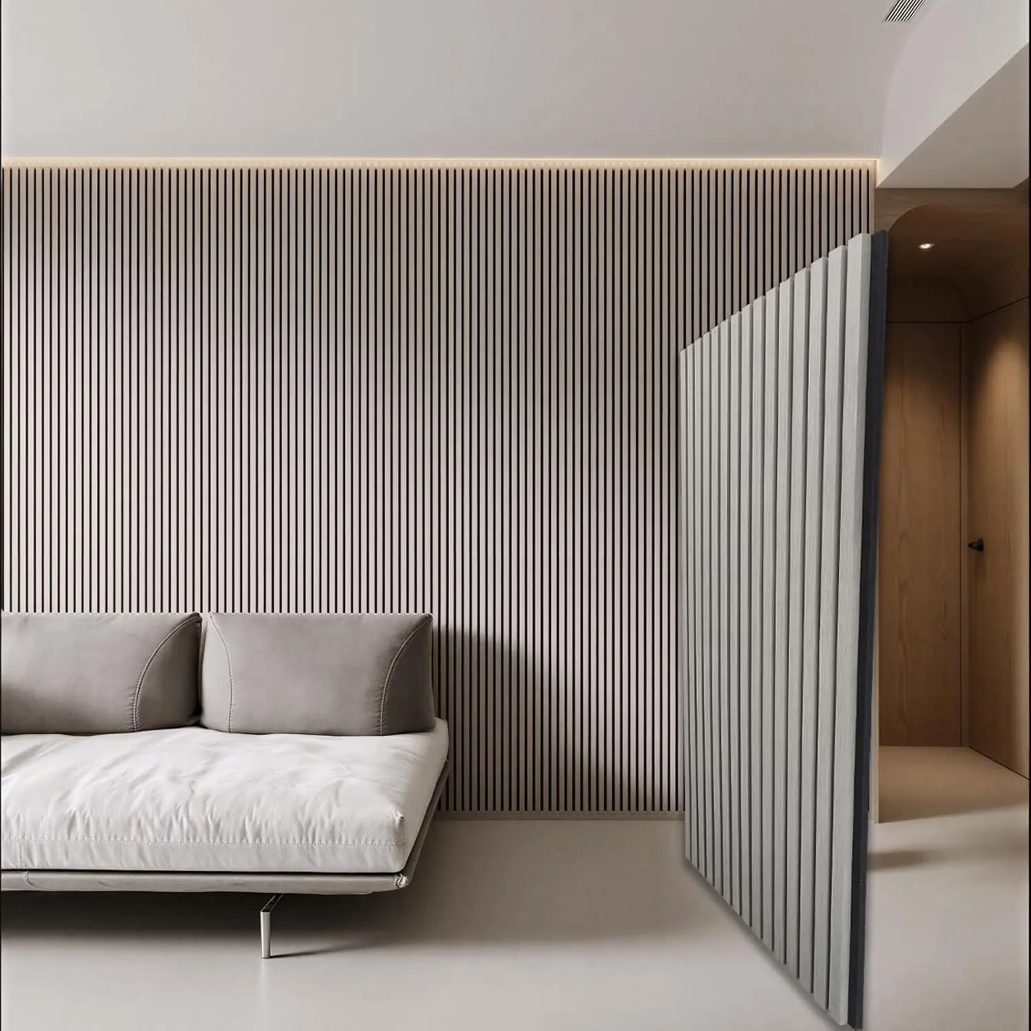 Real  Veneer Full Wall Acoustic Panel 1 Pack (.2" x 23.6", 120x60cm), Sound Proof Panel for Walls, Decorative Acoustic Panels for Living Room, Bedroom, Office & Studio – Gray