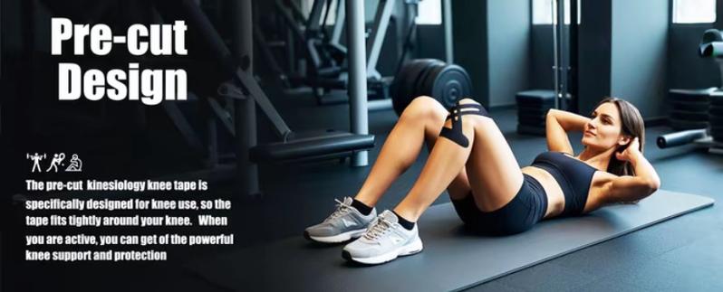 Precut Kinesiology Tape for Knees, 12 Pcs - Knee Support & Stability, Knee Pain Relief Athletic Tape - Waterproof & Elastic, Breathable Hypoallergenic Latex-Free Tape, Black